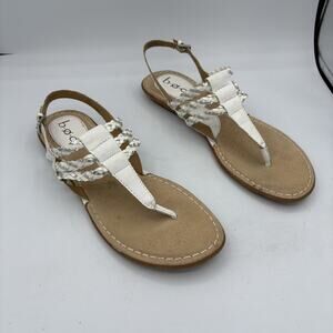Born b.o.c Sandals Womens Size 10 M White Silver Braided Thong Slip‎ On Summer